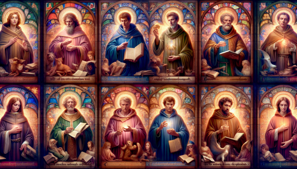 Illustration de saints commençant par la lettre Z, dans un style sacré et serein.